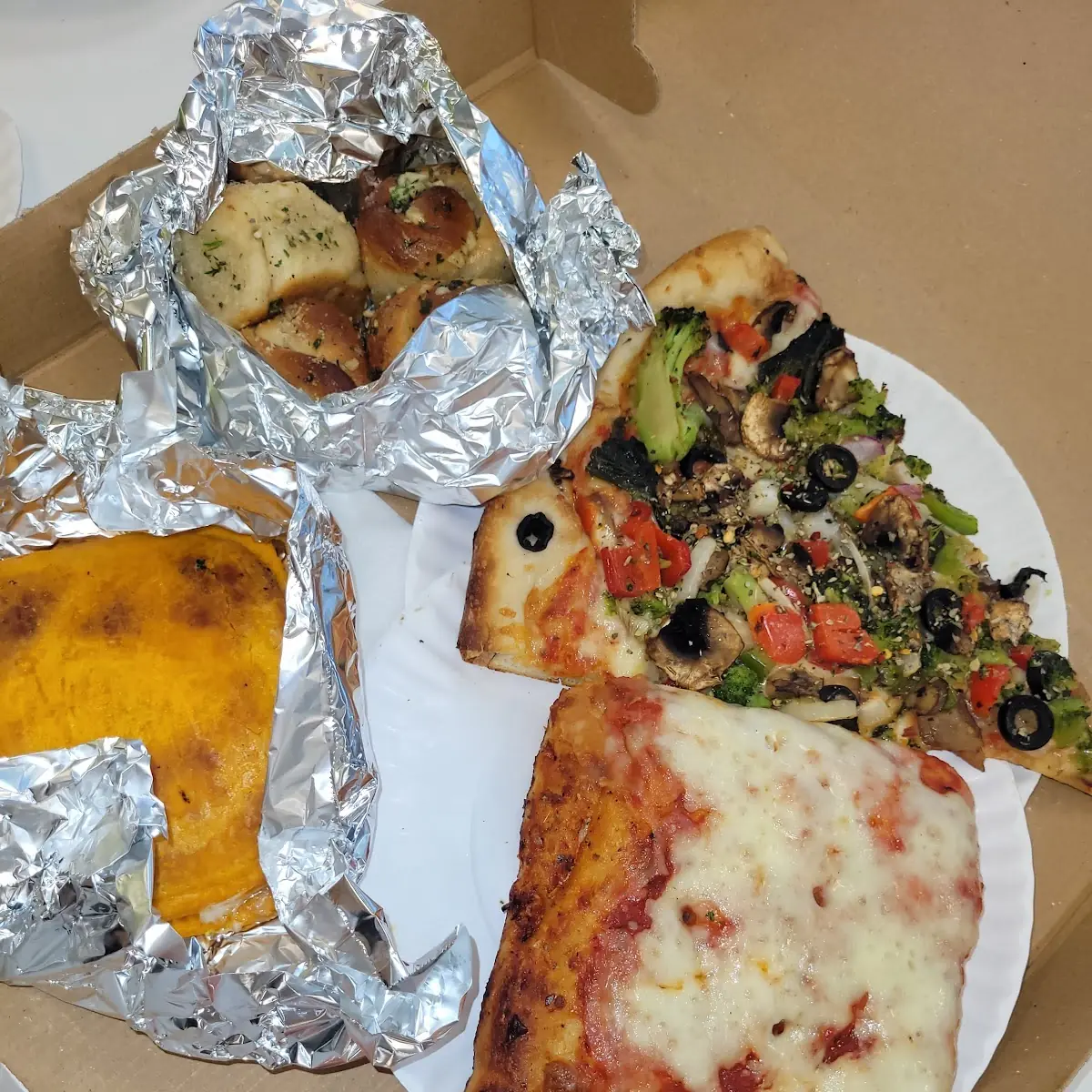 Sicilian Slice and Veggie Pizza