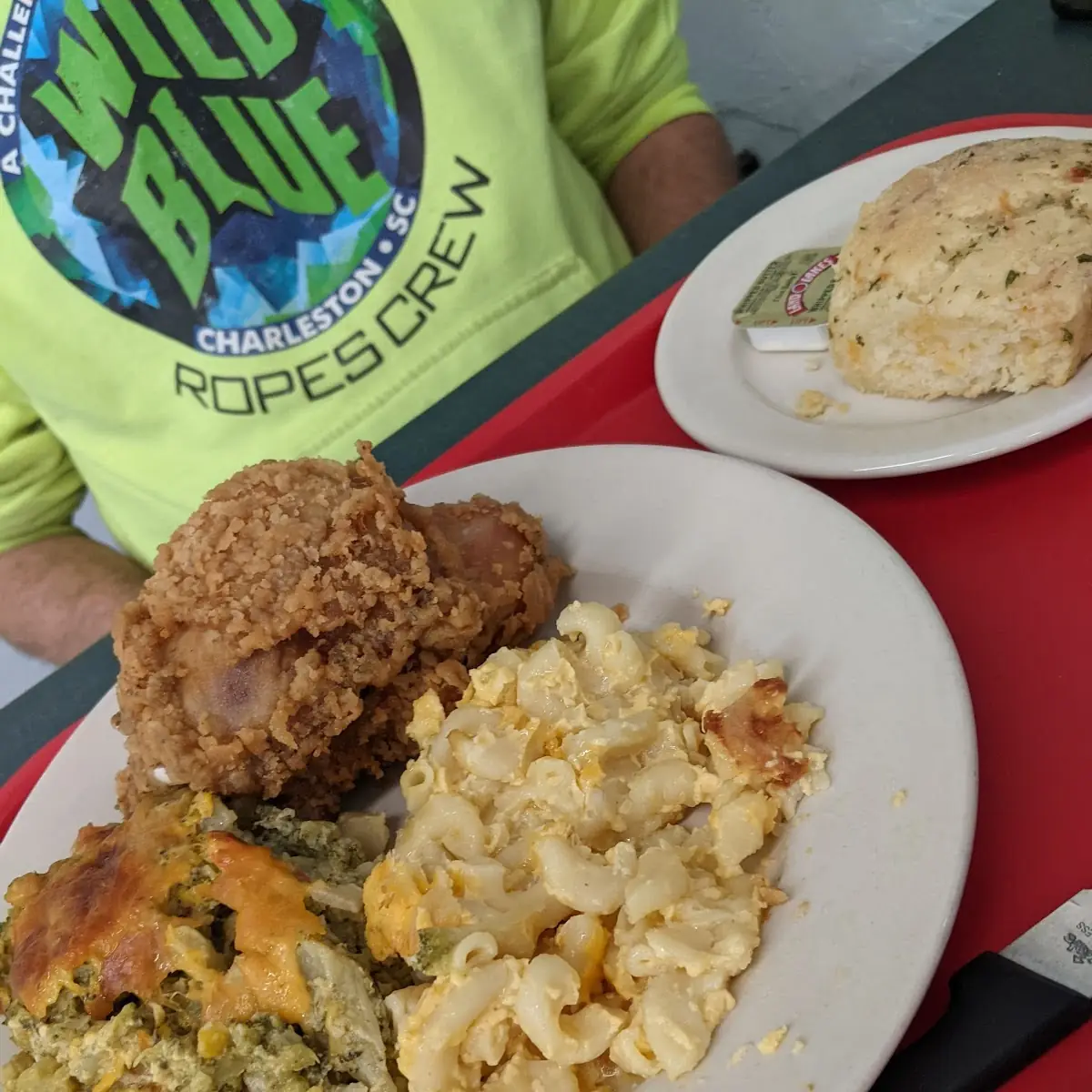 Fried Chicken with Mac and Cheese and Broccoli Casserole