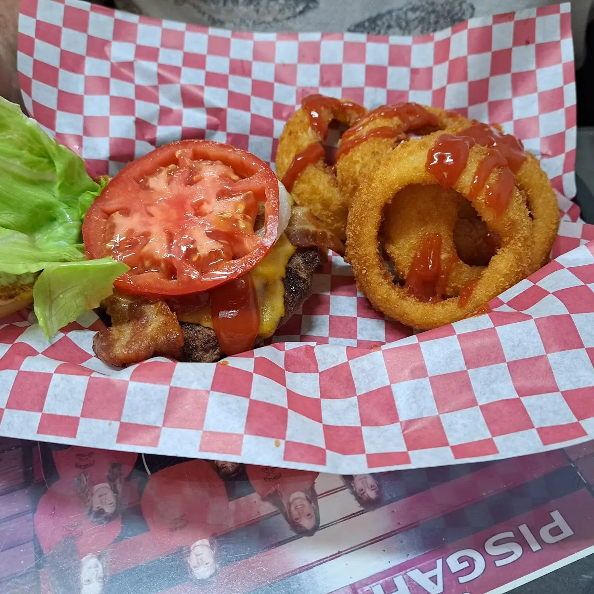 Bacon Double Cheeseburger with Onion Rings