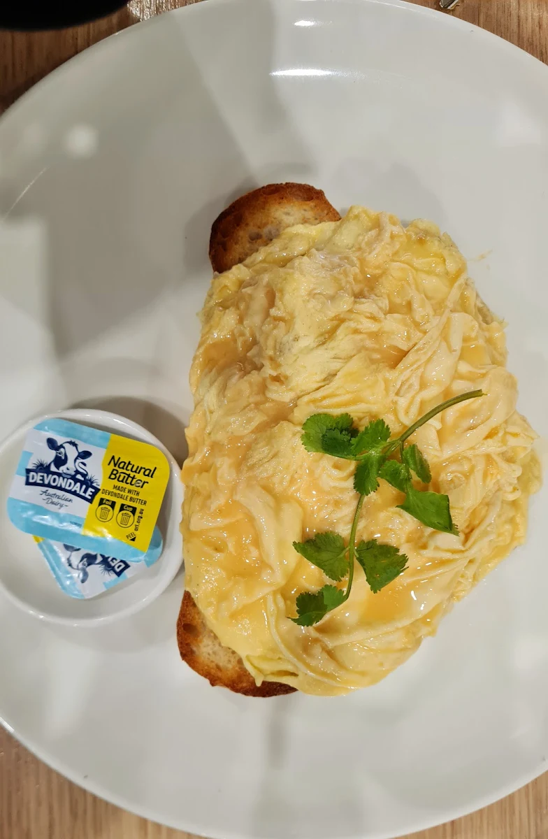 Scrambled Eggs on Sourdough Toast, Now & Then Cafe kew
