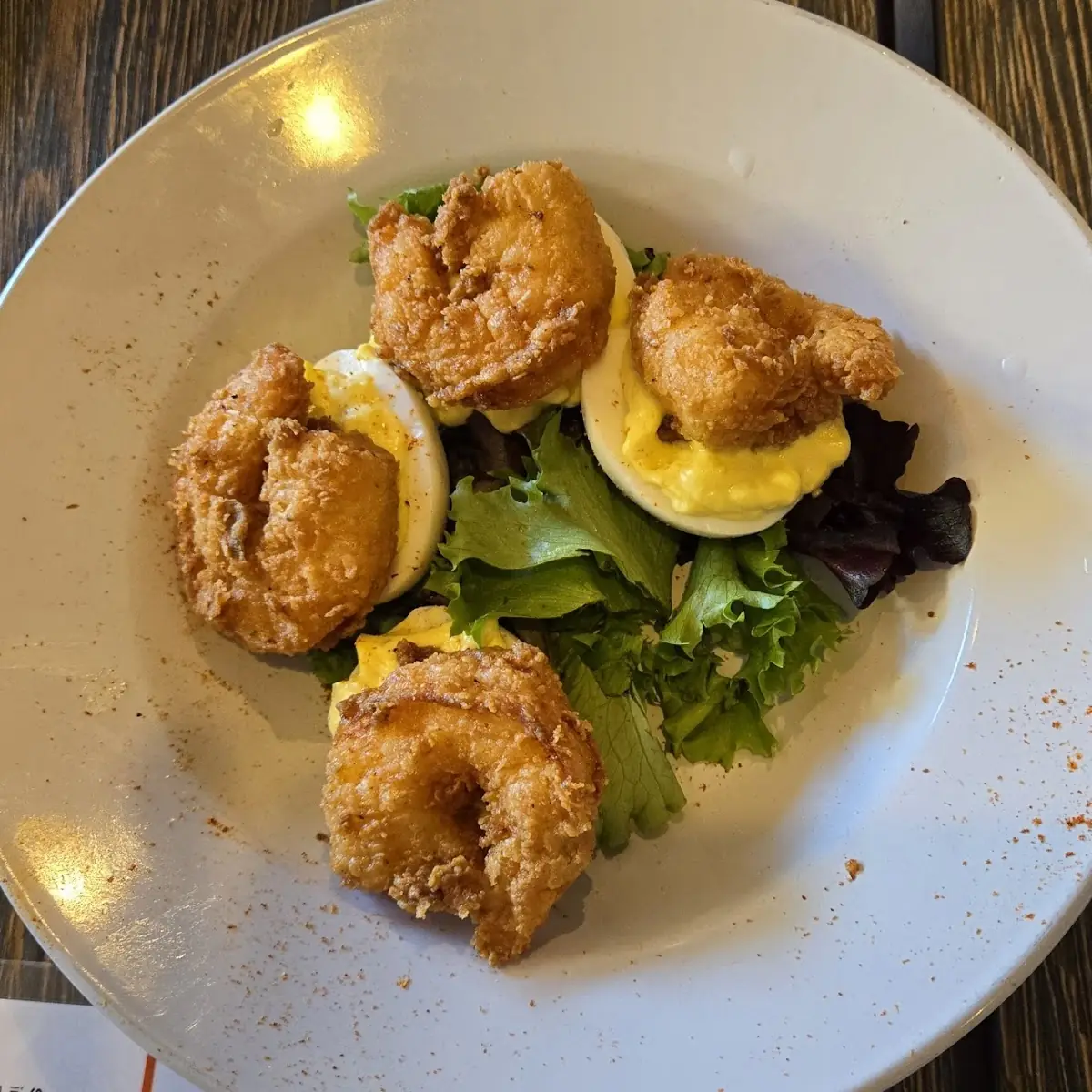 Deviled Eggs with Fried Shrimp