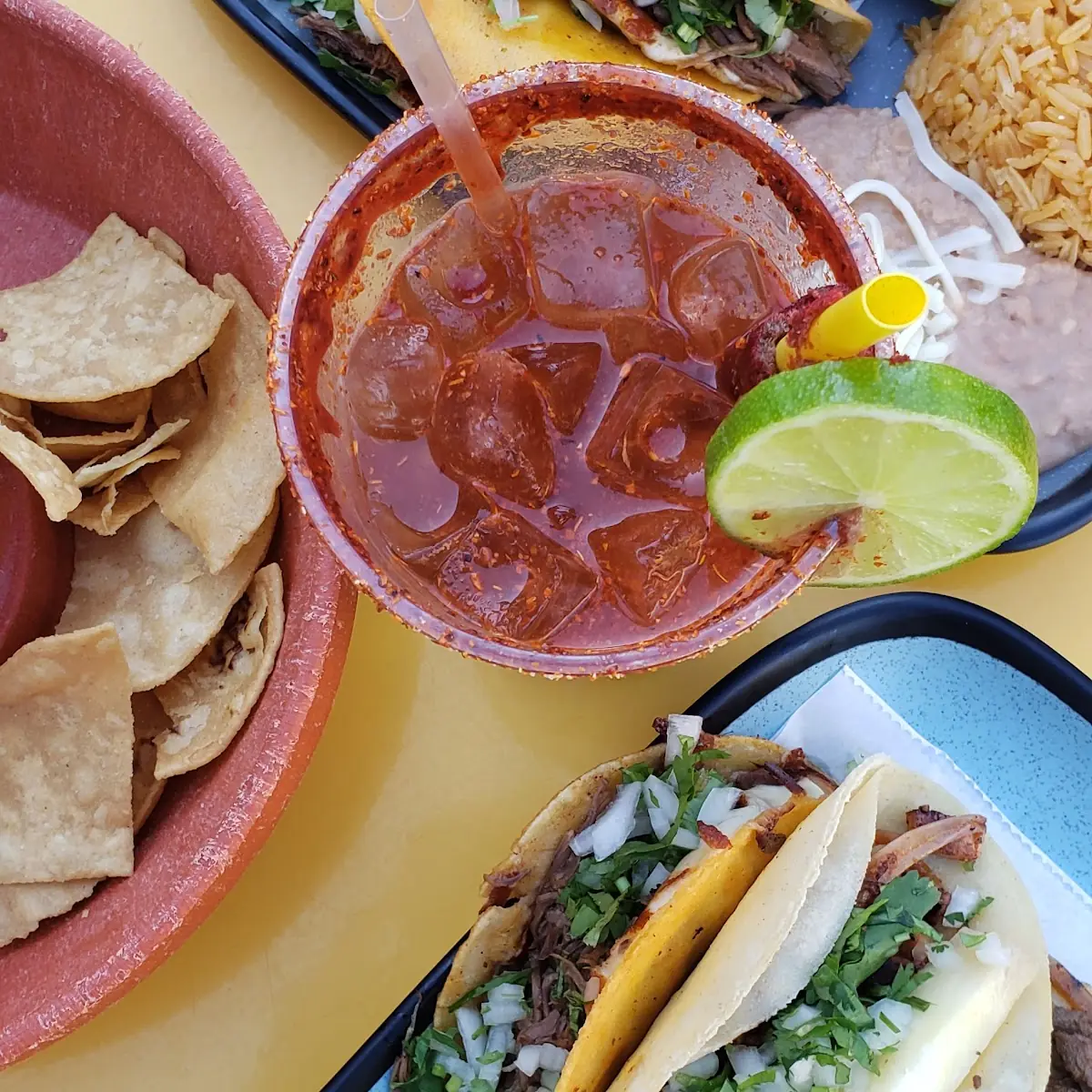 Tacos Rice Beans and Chips