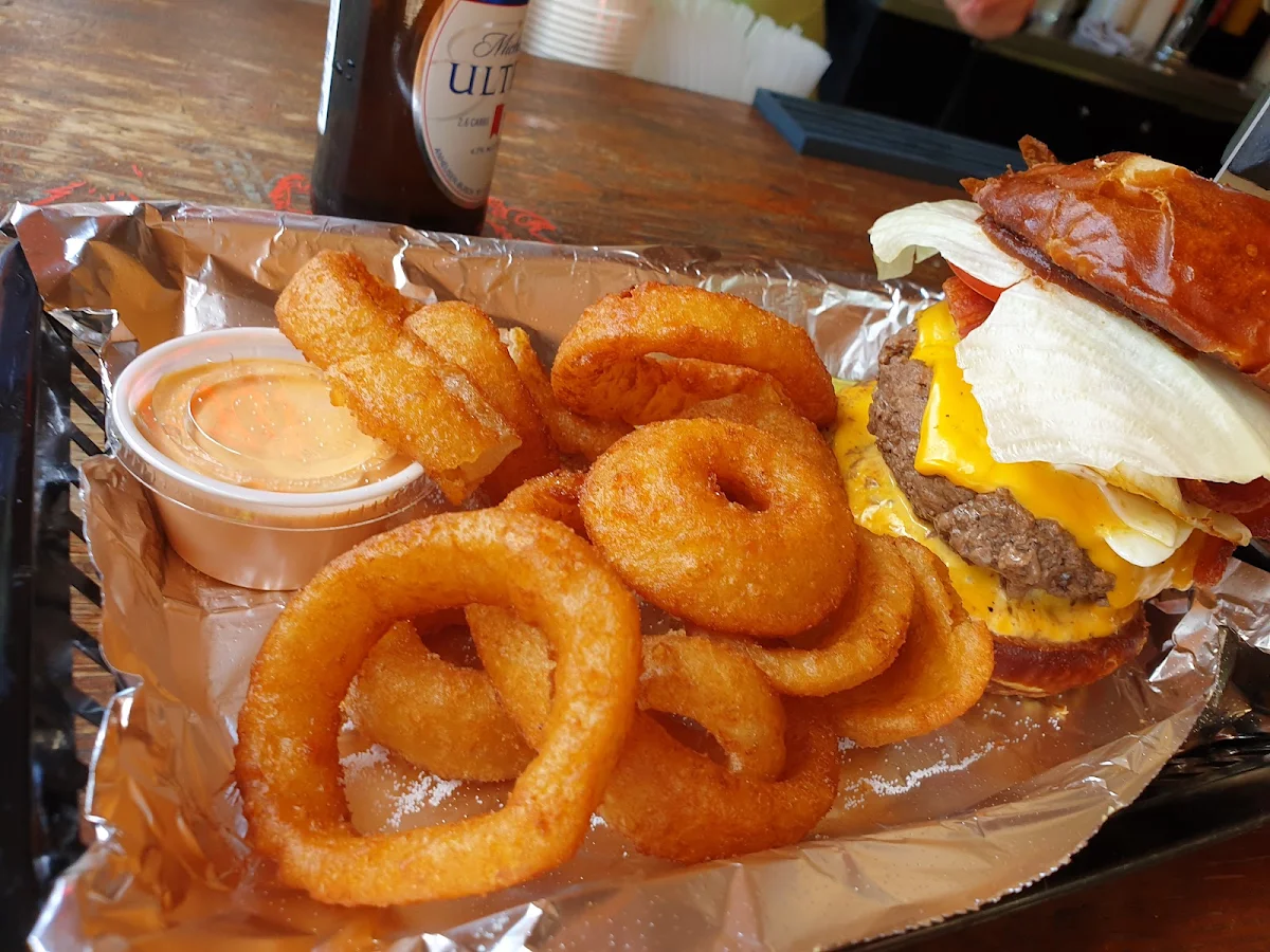 Bacon Burger with Onion Rings