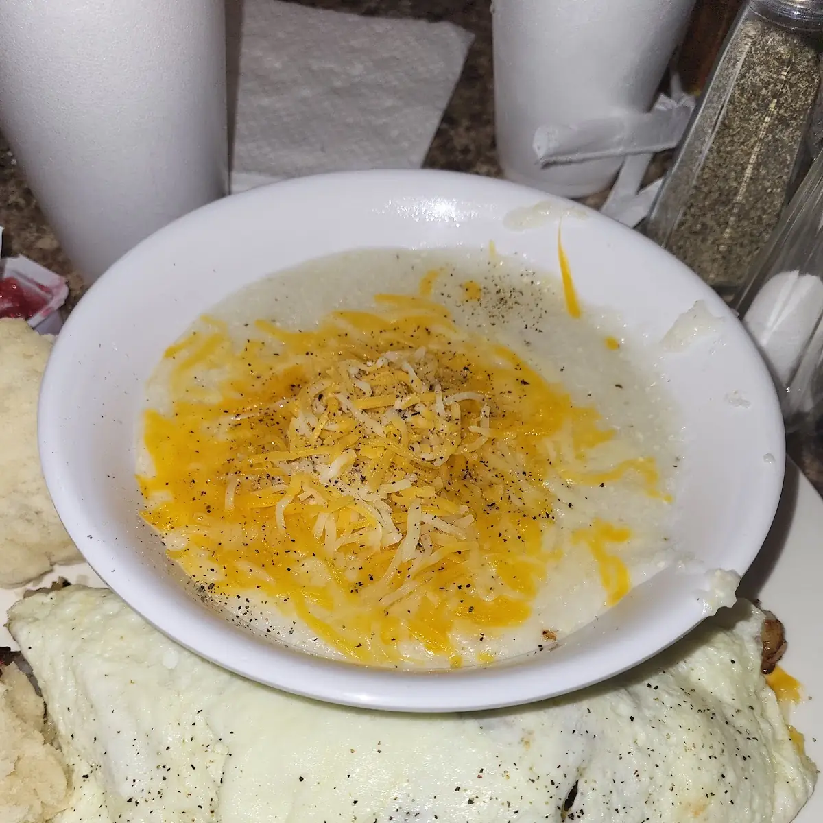 Shrimp Egg White Omelet with Grits