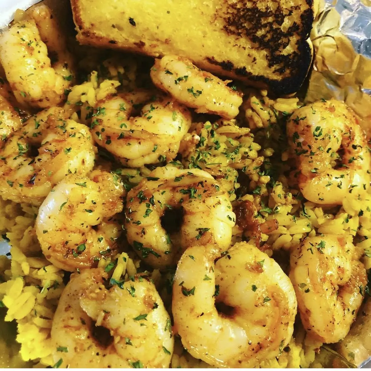 Pan Seared Shrimp over Yellow Rice