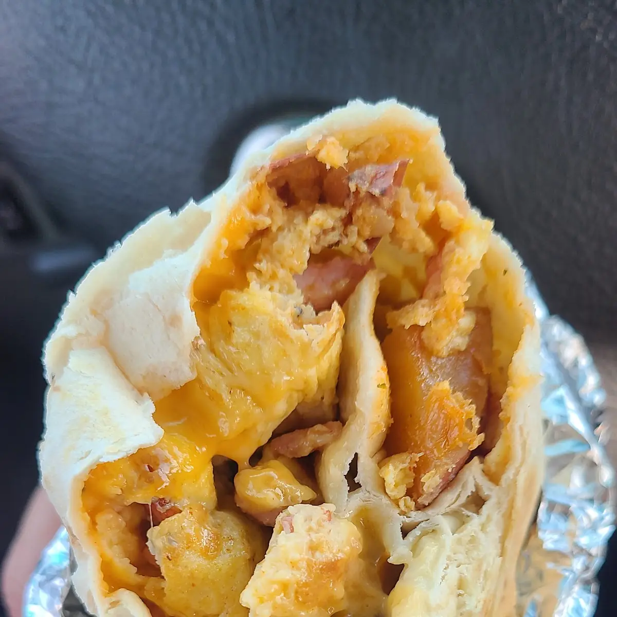 Hand Held Breakfast Burritos with Ham & Green Chile