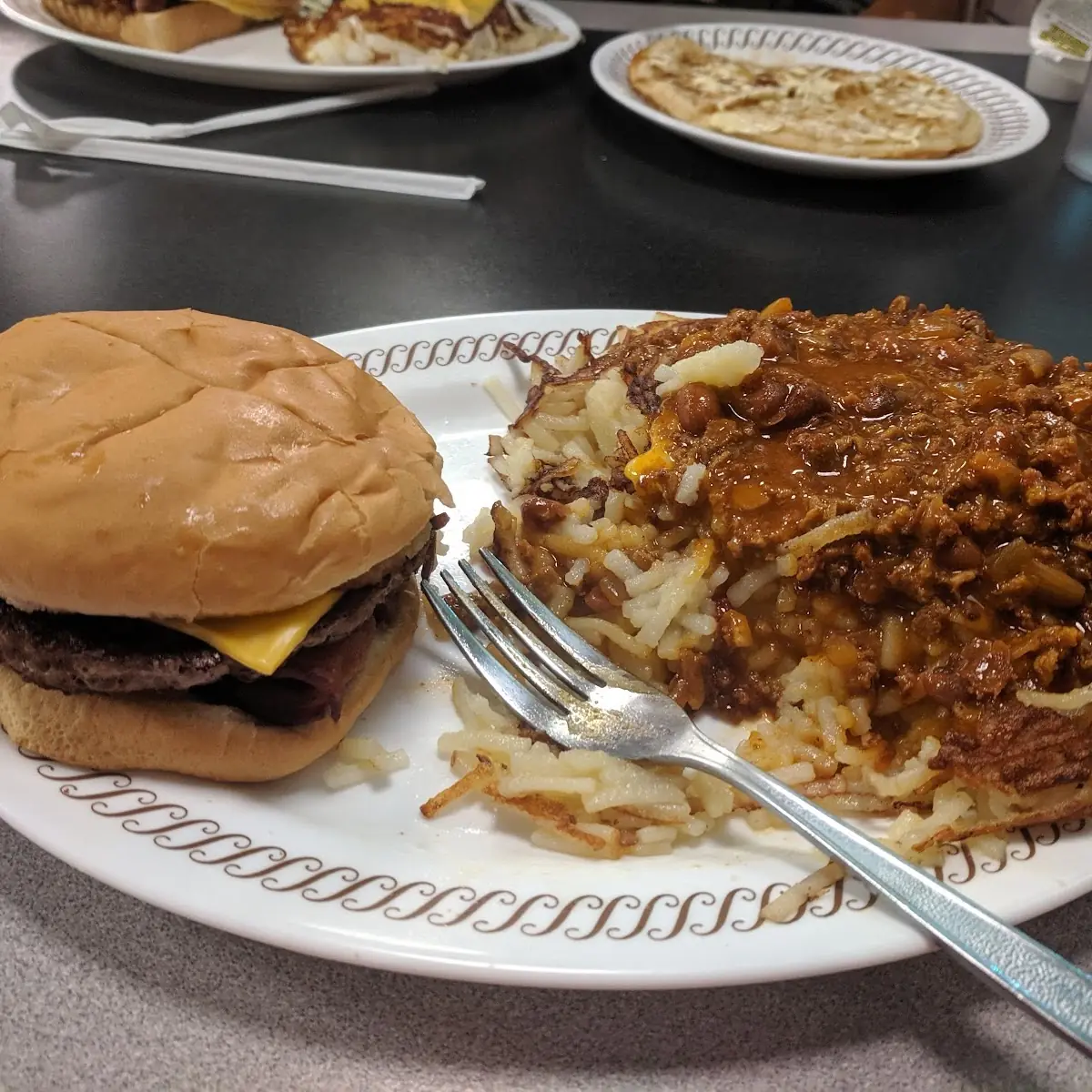 Bacon Cheeseburger Triple Hashbrowns Covered and Topped
