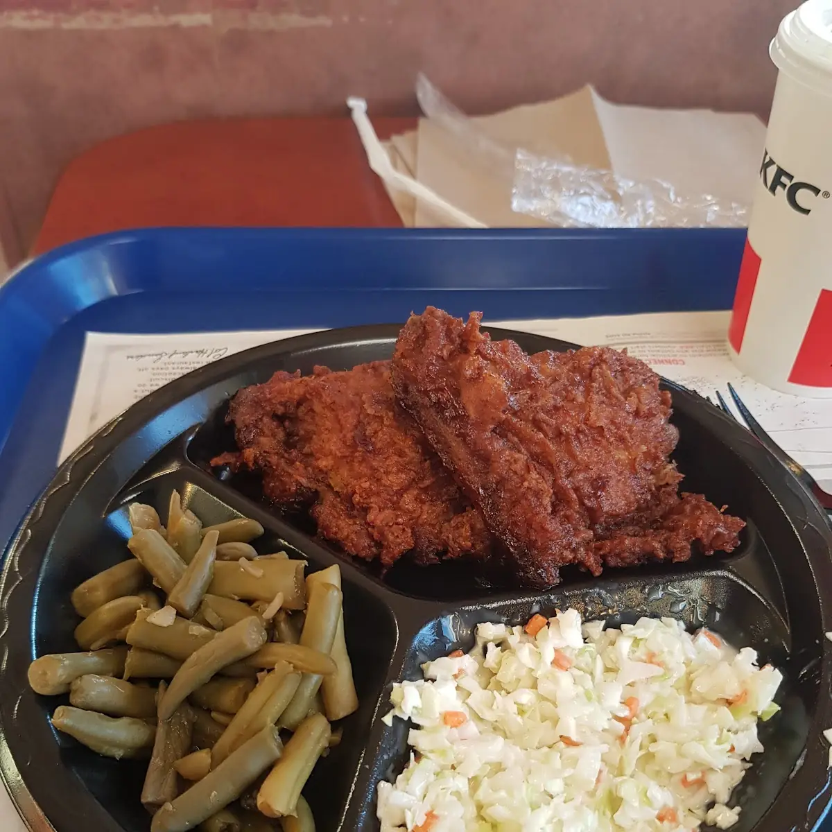 Fried Chicken with Green Beans and Mashed Potatoes and Gravy