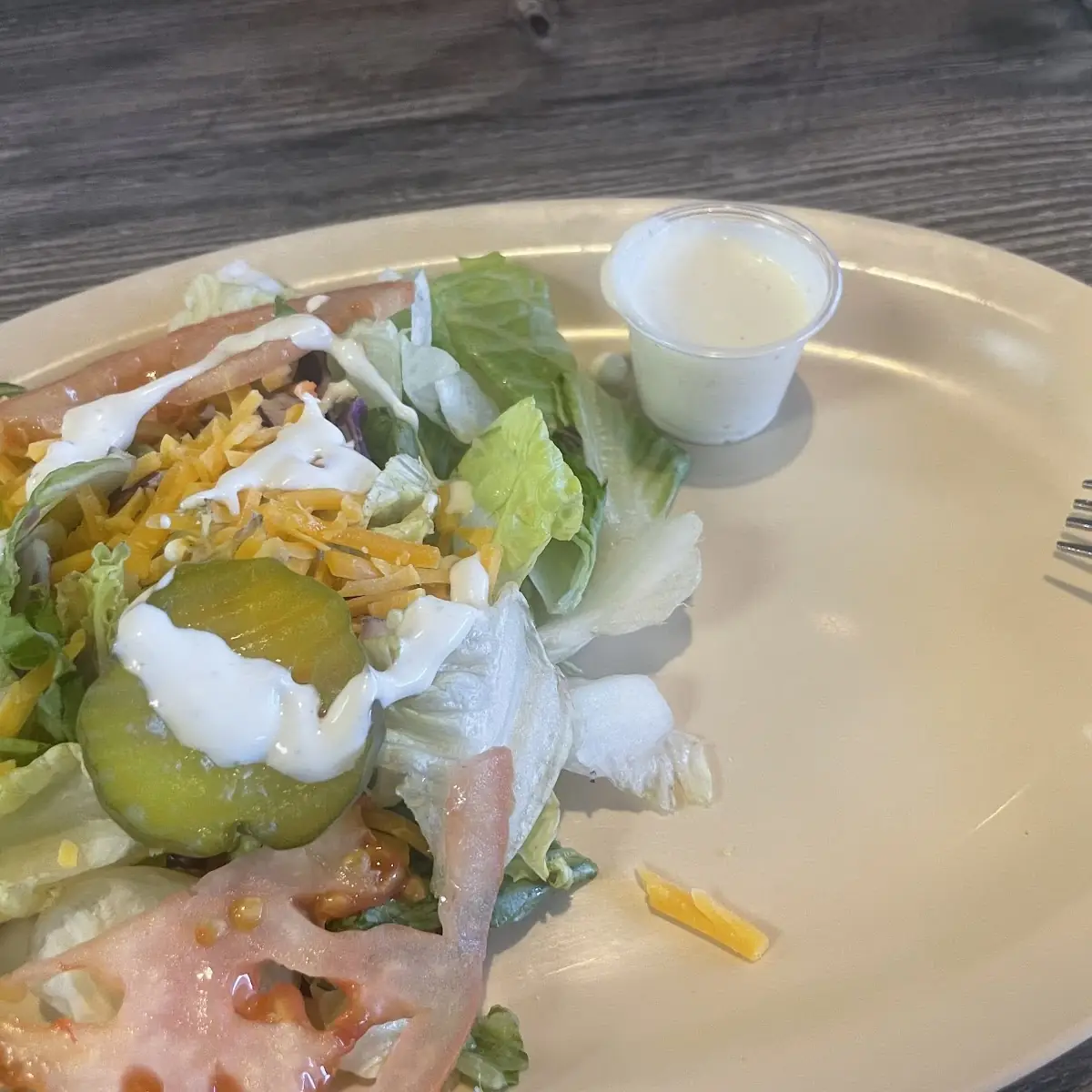 Salad Ranch Dressing Tomato Cheese and Pickles