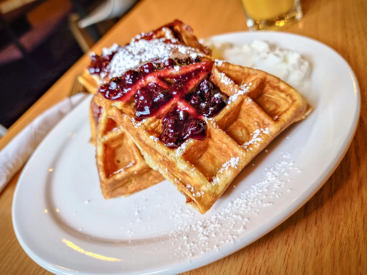 Waffles with Bacon and Blueberry Compote