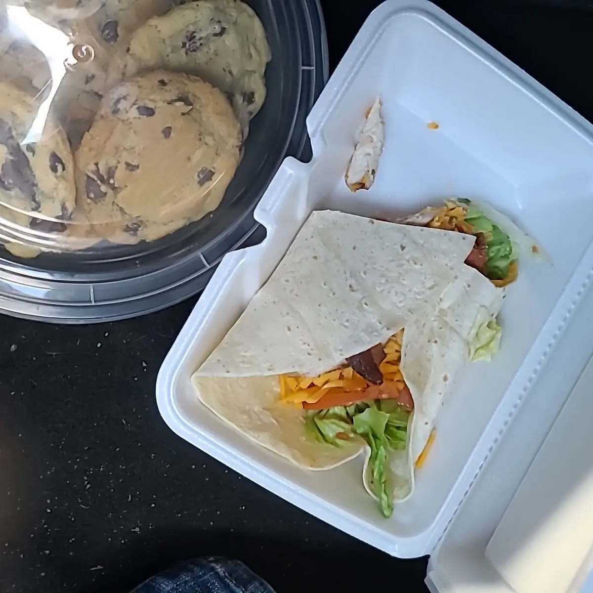 Chicken Wrap and Chocolate Milkshake Chip Cookies