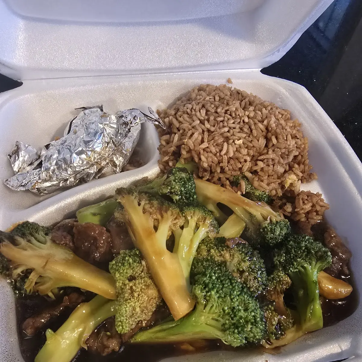 Broccoli Beef Paper Wrapped Chicken & Fried Rice