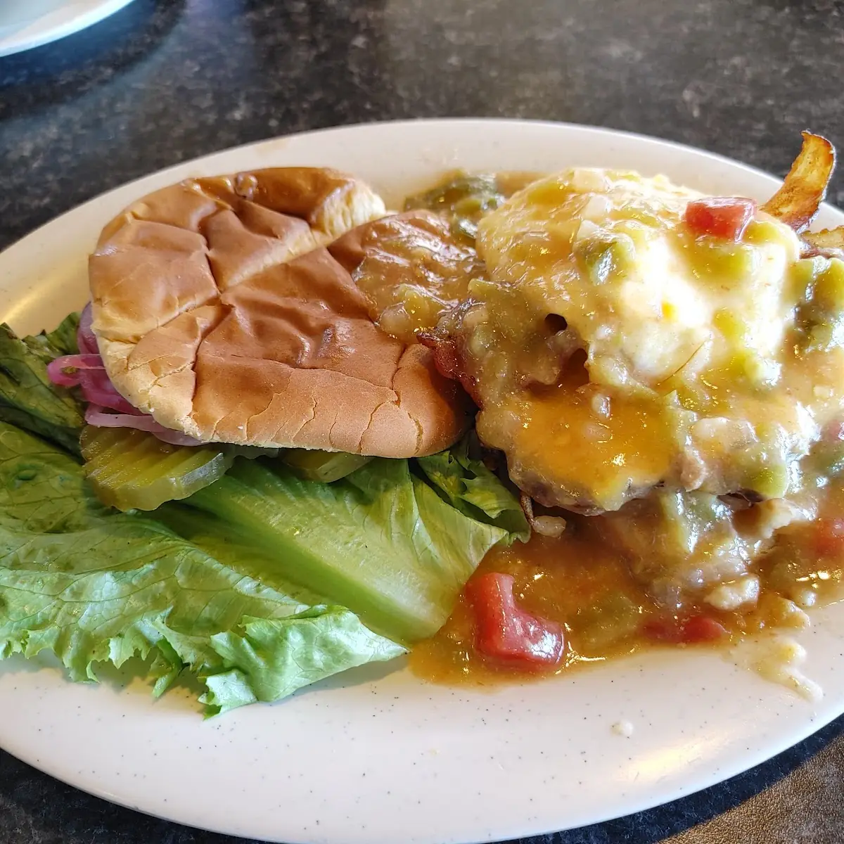 Burger Smothered in Green Chile
