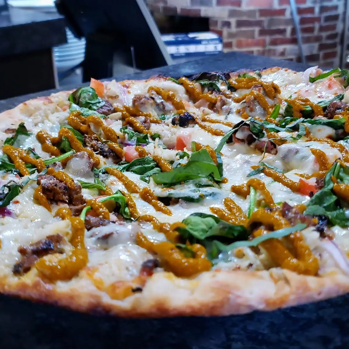 Green Chile Smoked Brisket Pizza