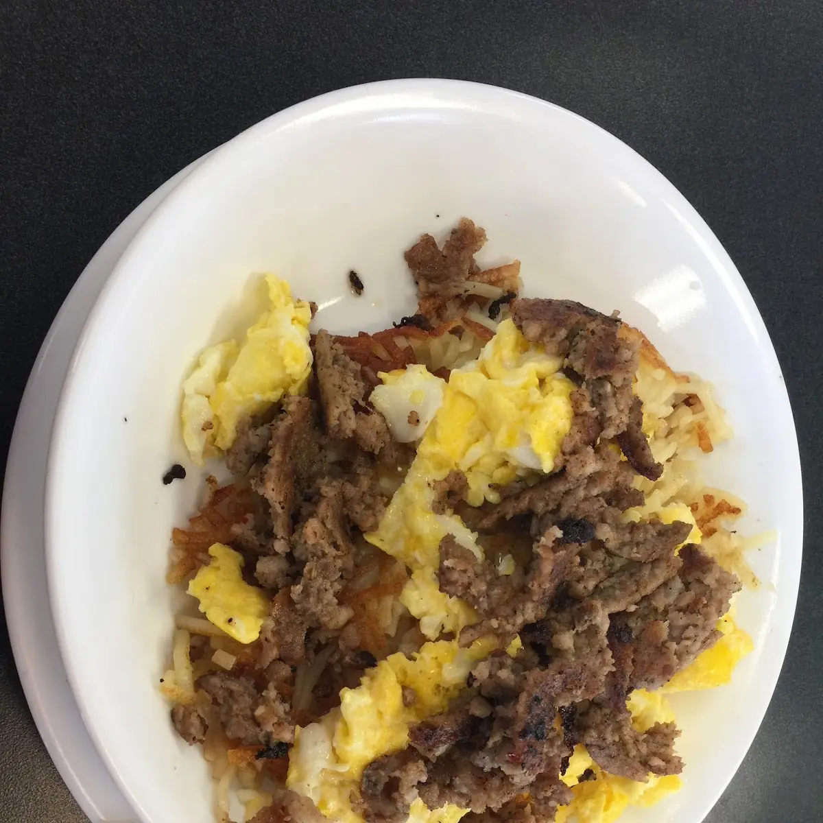 Sausage Egg & Cheese Grits Bowl Hashbrowns & Beverage