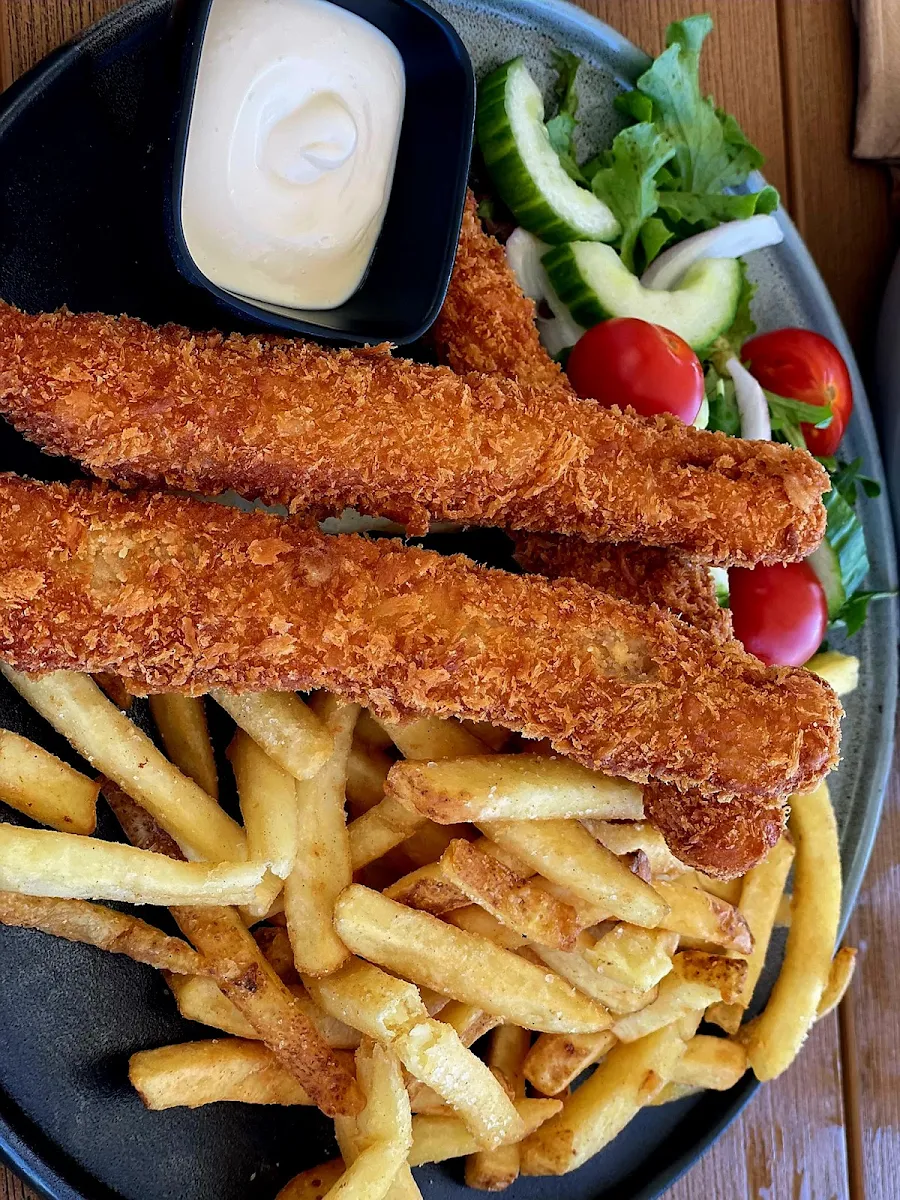 Fish and Chips, Woodfired Mediterranean Grill & Cafe