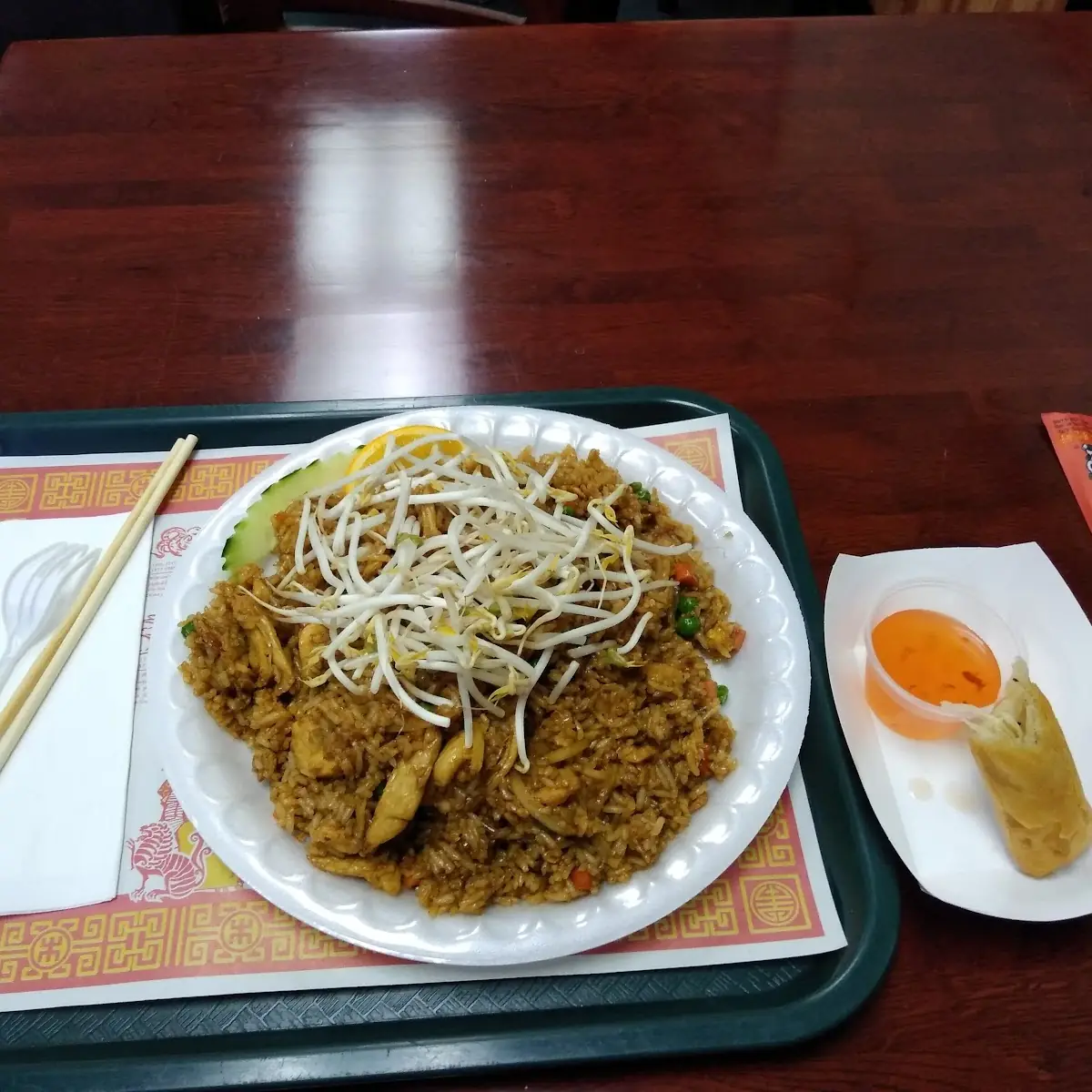 Spicy Chicken Fried Rice and a Spring Roll