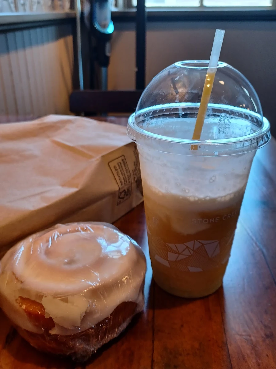 Cinnamon Roll and Mango Smoothie