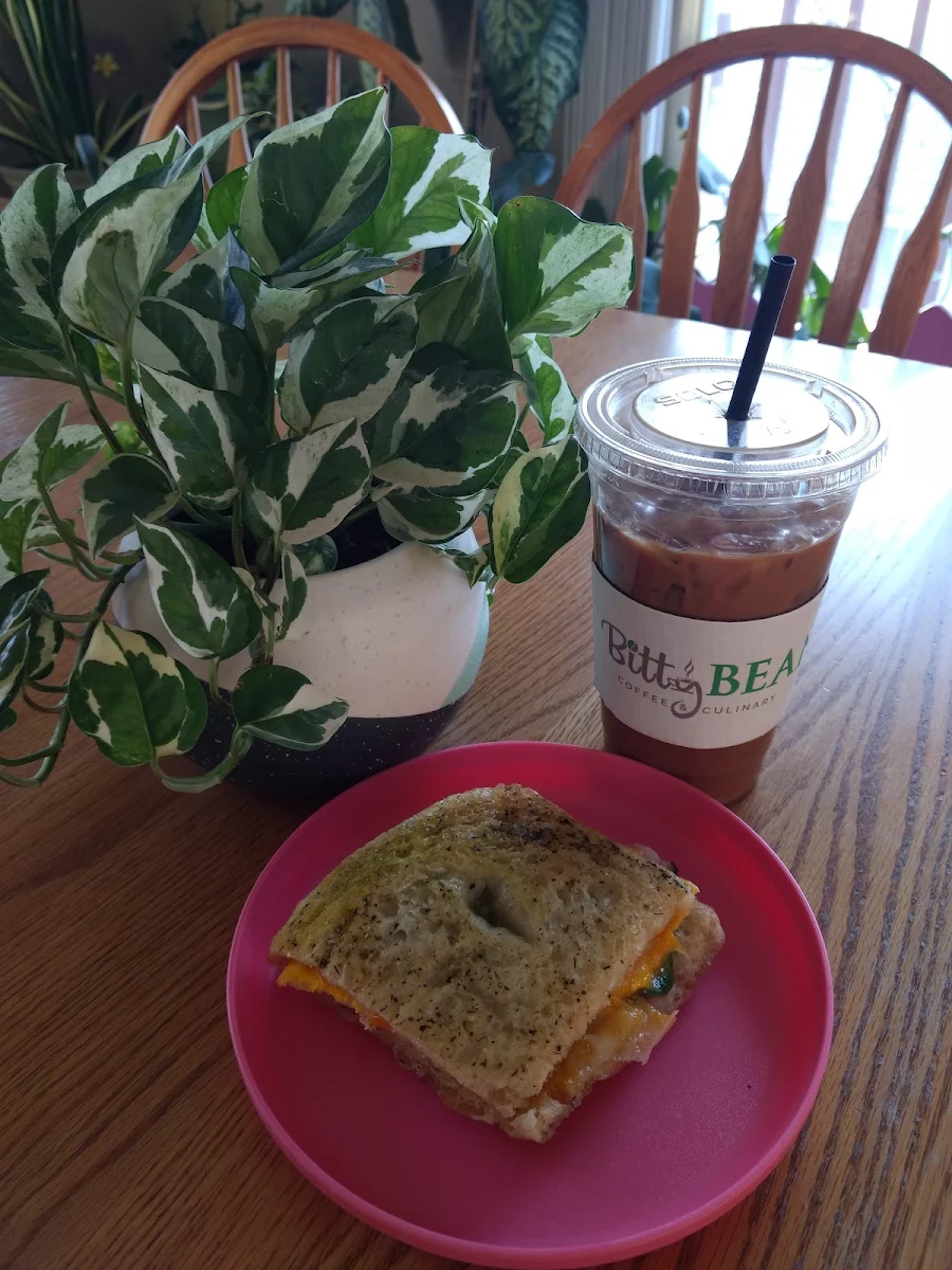 Breakfast Sandwich with Creme Brule Iced Coffee