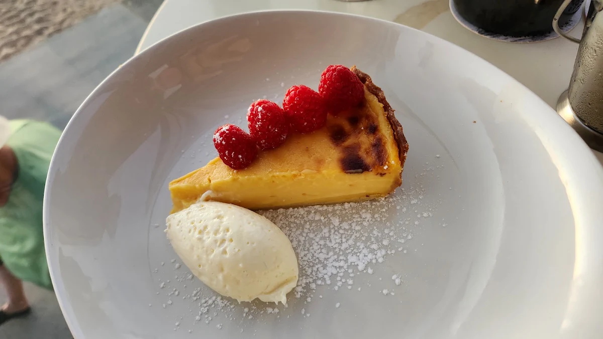 Sliced House-Made Lemon Tart Fresh Raspberries Crème Fraiche, Elwood Bathers