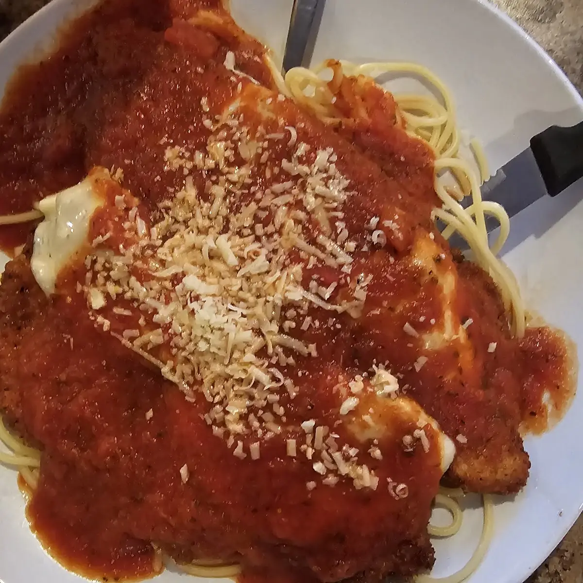 Chicken Parmigiana with Spaghetti