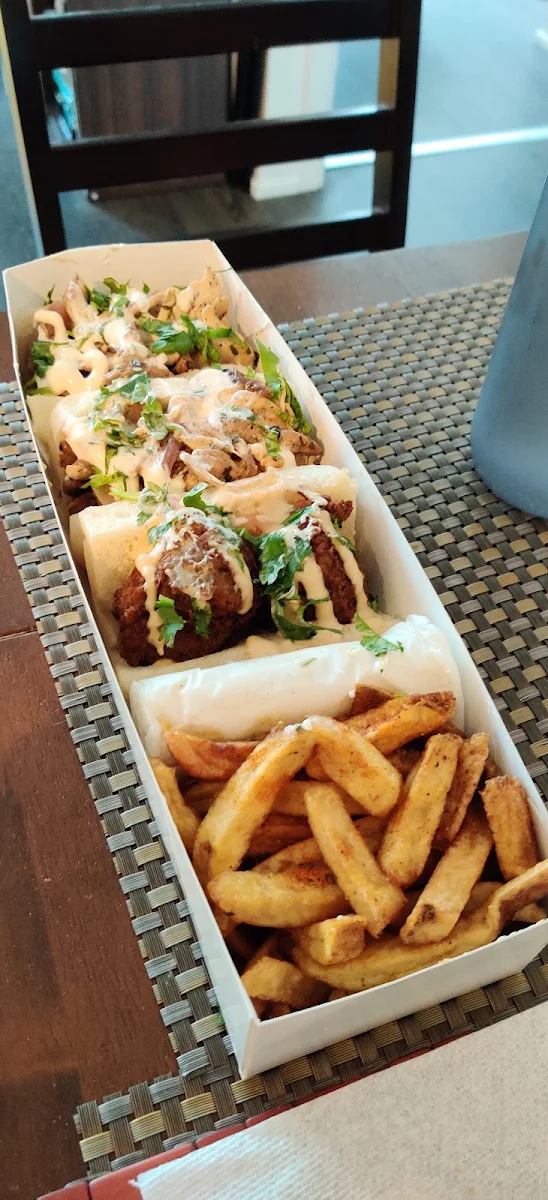 Chicken and Falafel Sandwich with French Fries, Tut's Egyptian Street Food