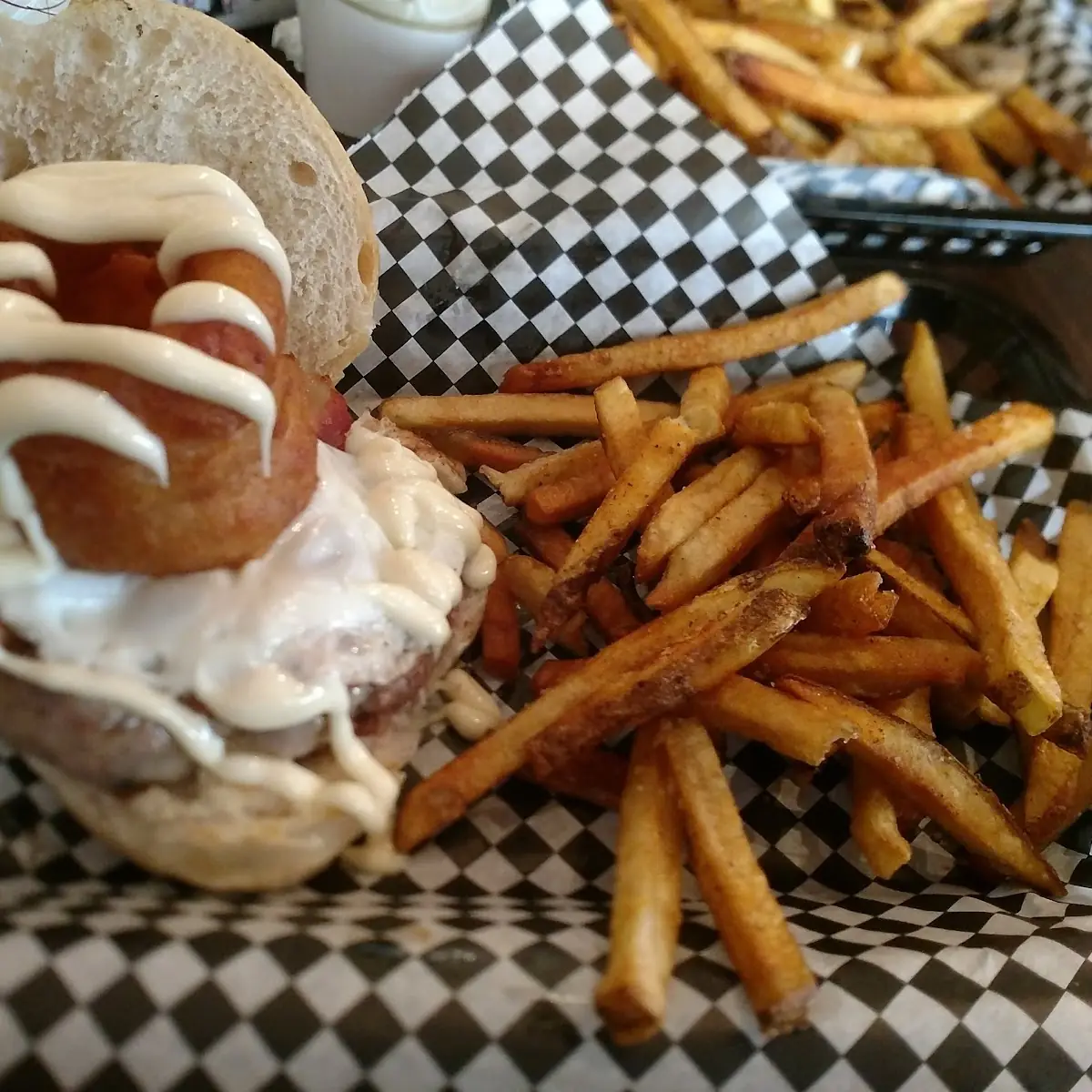Smokehouse Burger and Fries with Cheese