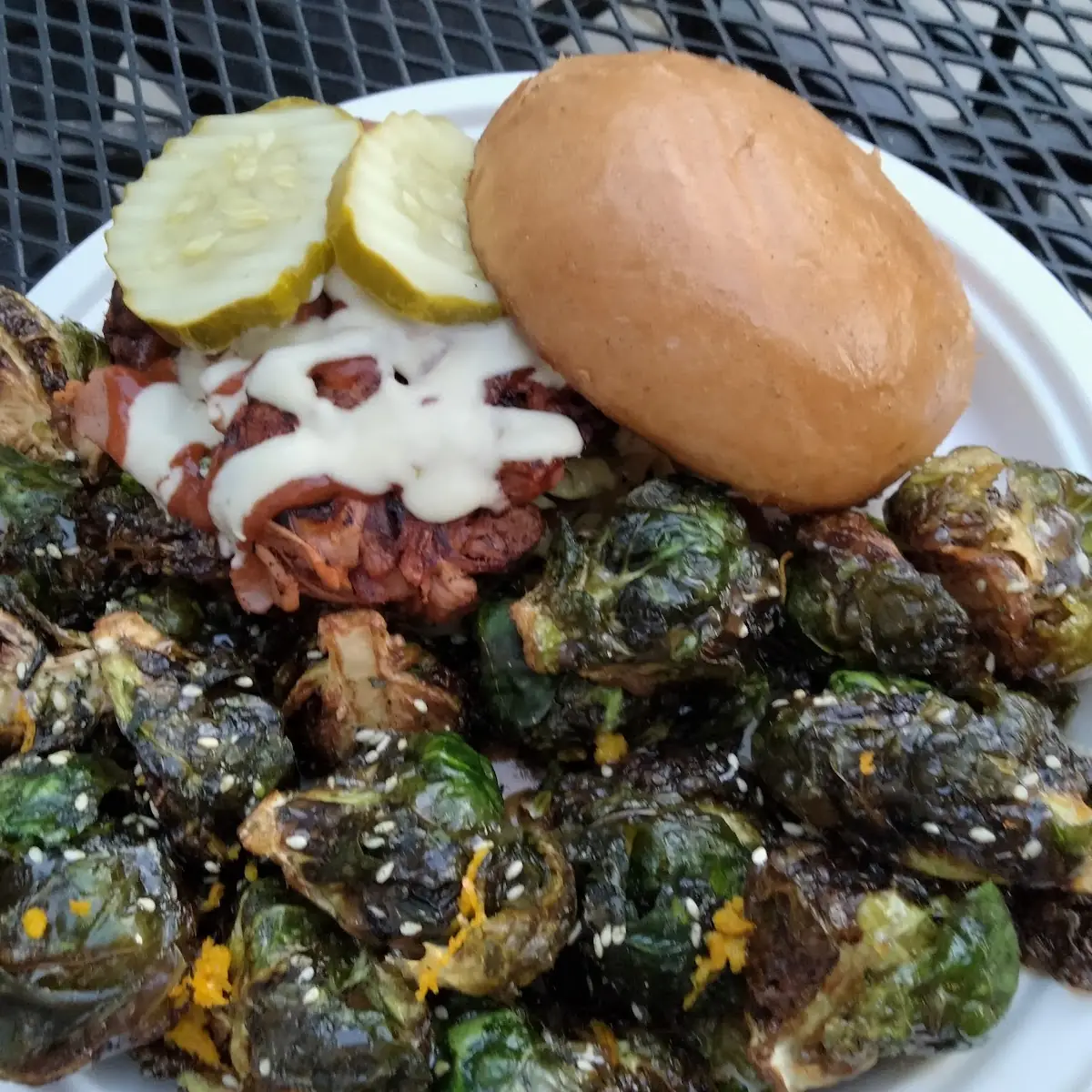 Jackfruit BBQ and Miso Brussels Sprouts