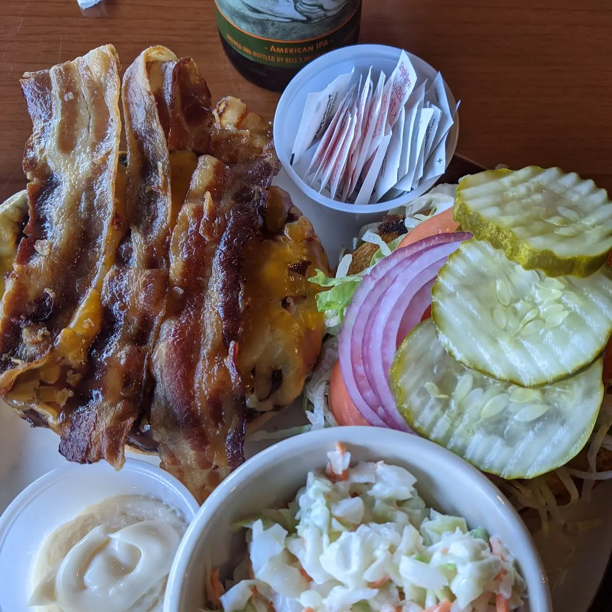 BBQ Bacon Cheddar Burger with Coleslaw