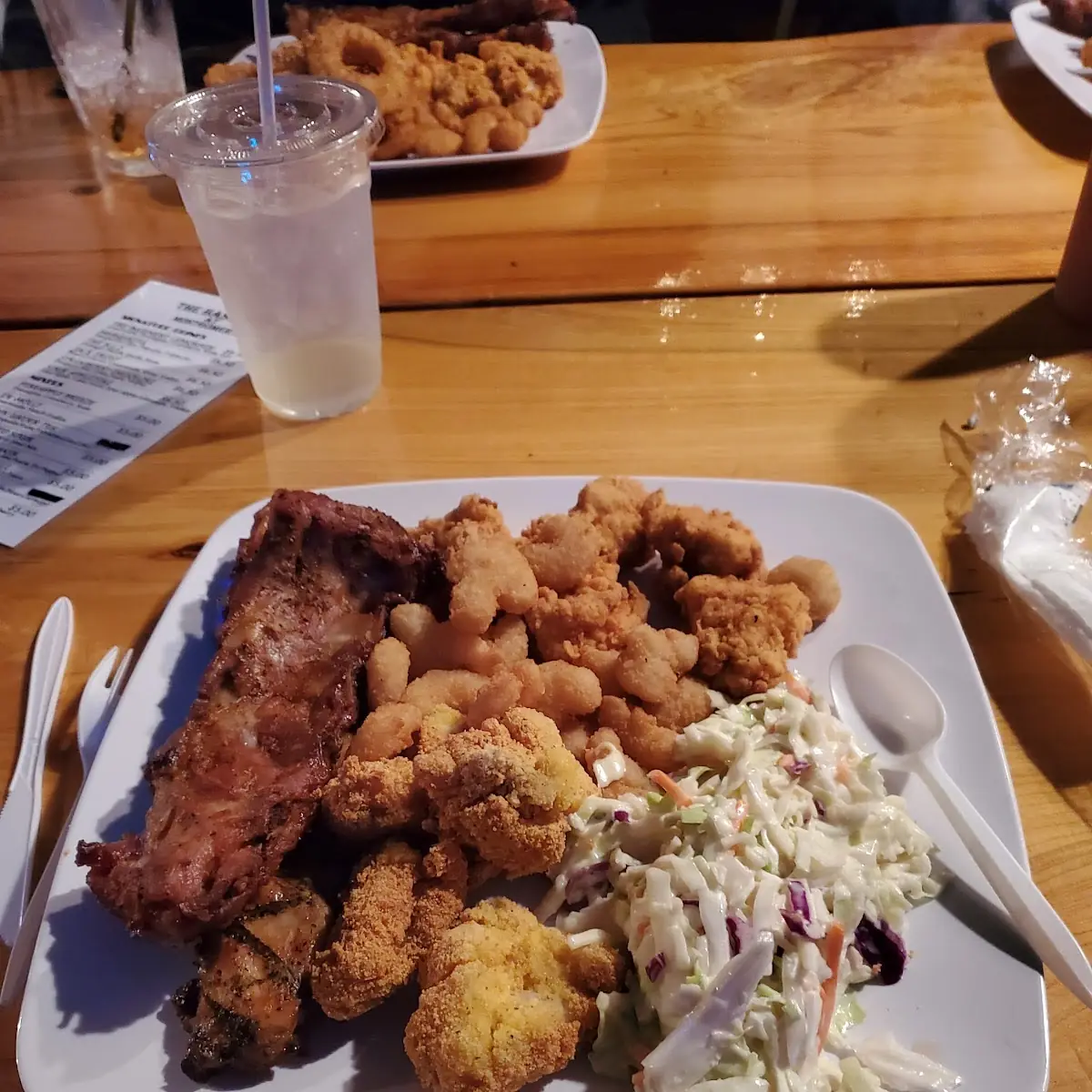 Rib Tips Popcorn Shrimp &Cole Slaw