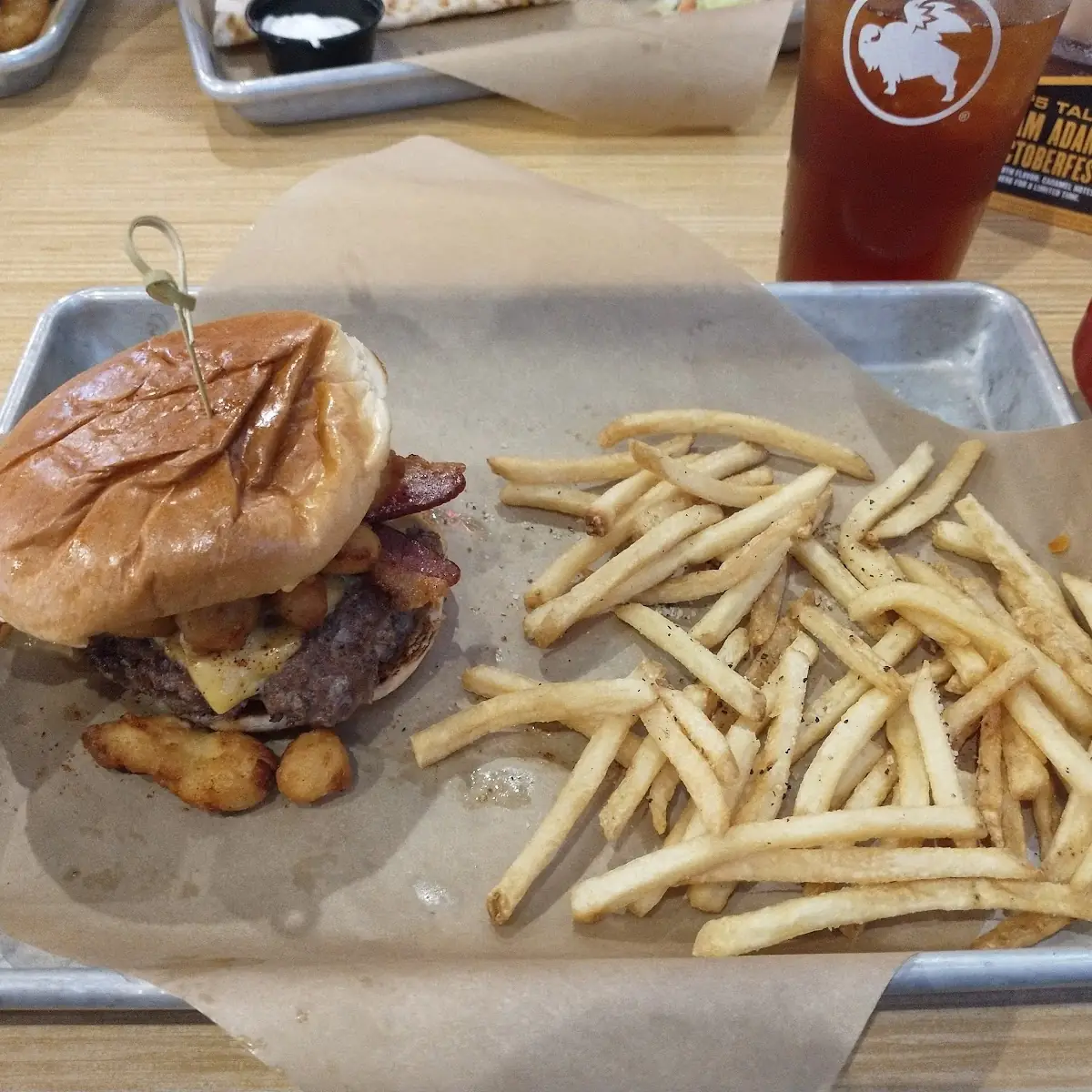 Bacon Double Cheese Curd Burger with Fries