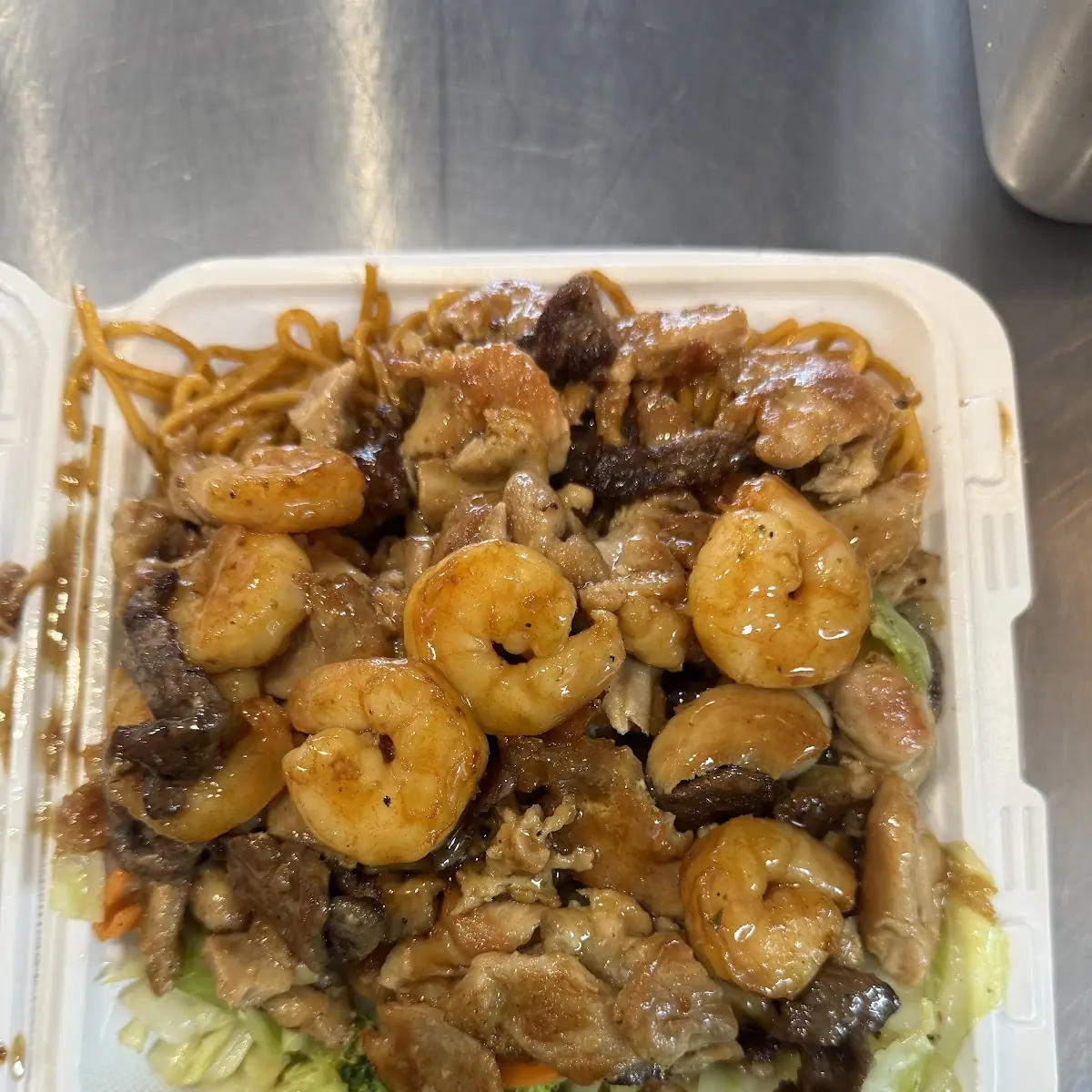 Hibachi Shrimp Chicken and Noodles
