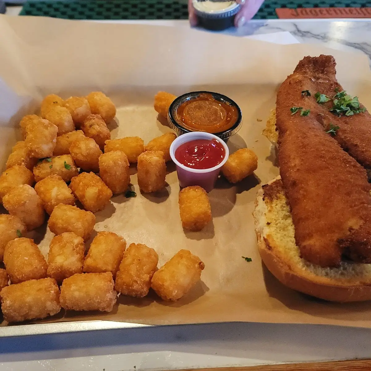 Fish Sandwich with Tater Tots