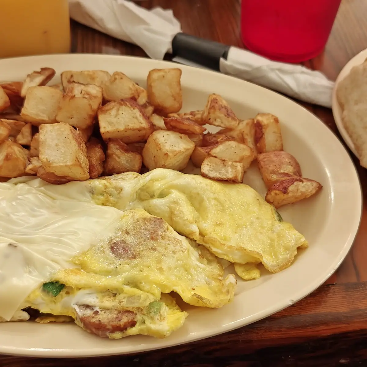 Cheese Omelette and Hash Browns