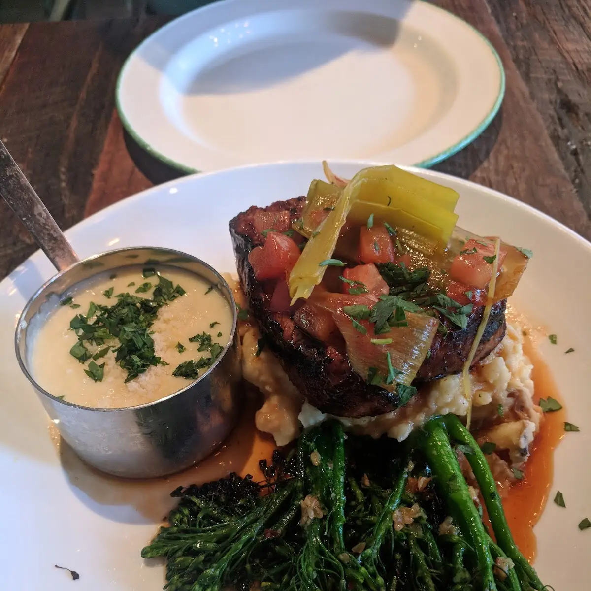 8 Oz Charred Filet Mignon over Spiced Broccolini