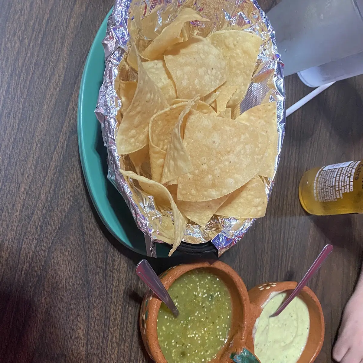Chips and Guacamole Dip with Side Sauces Mild Medium and Hot