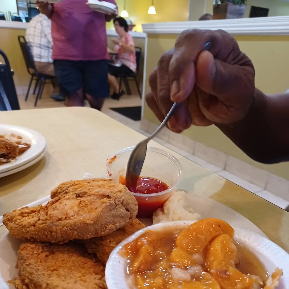 Fried Catfish & Peach Cobbler