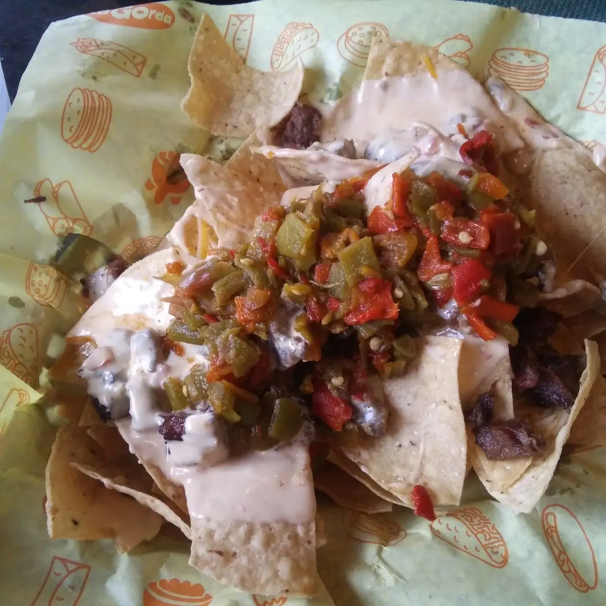 Green Chili Cheese Nachos with Smoked Pork