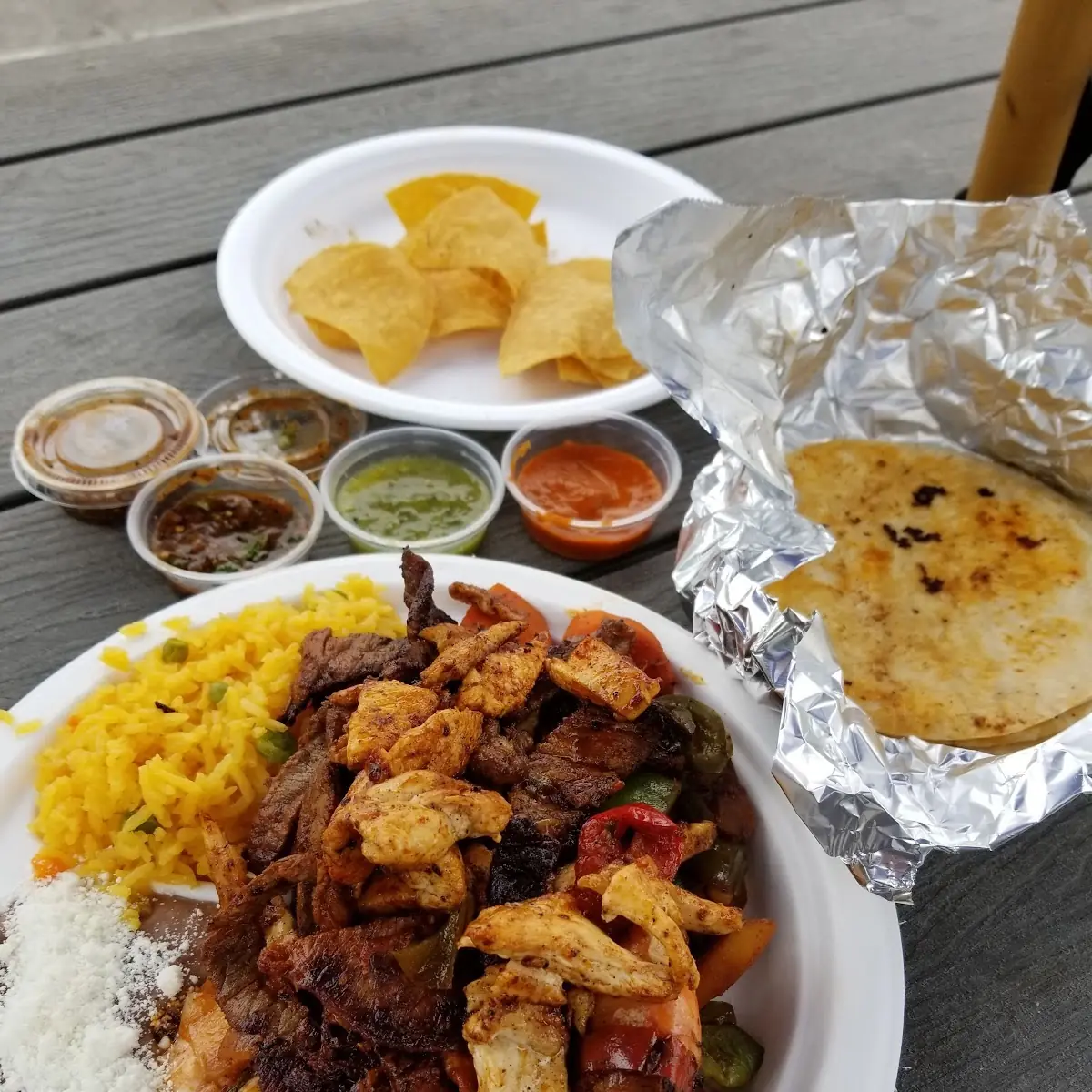 Chicken Beef and Shrimp Fajitas