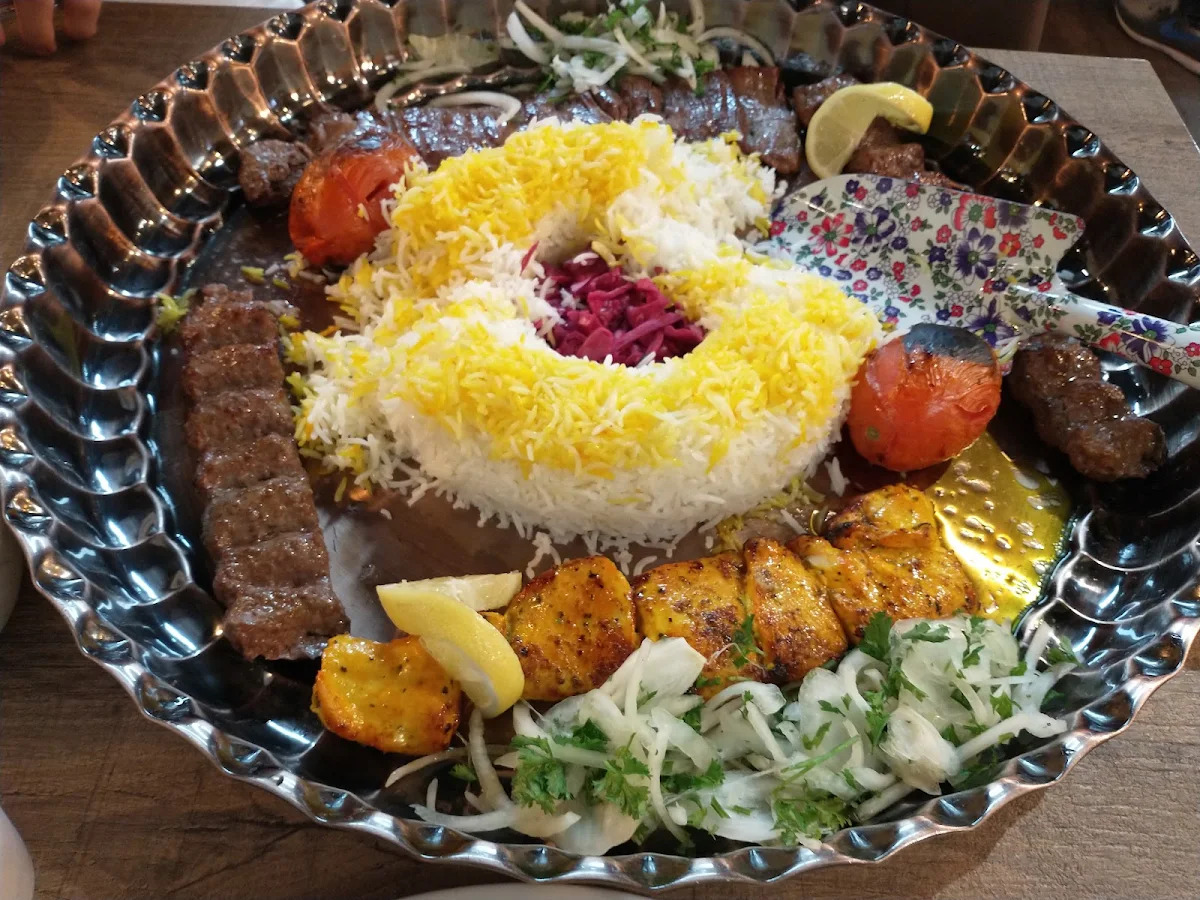 Kabab Koobideh Barg and Torsh with Rice, Roses Kebab Land Express (Take Out)