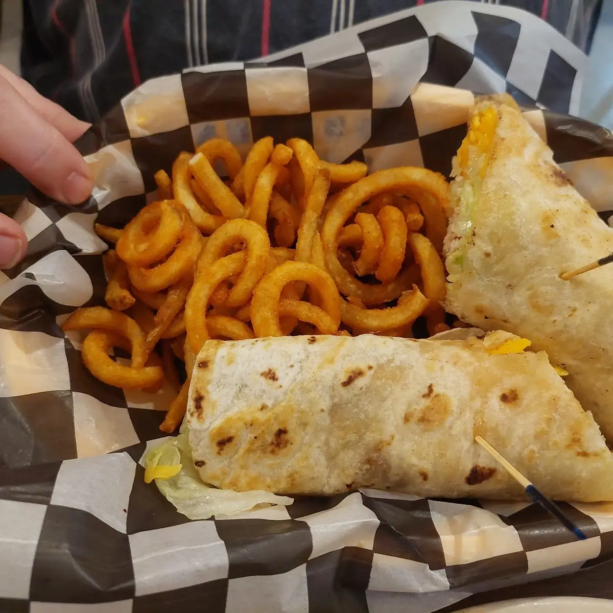 Grilled Chicken Wrap with Curly Fries