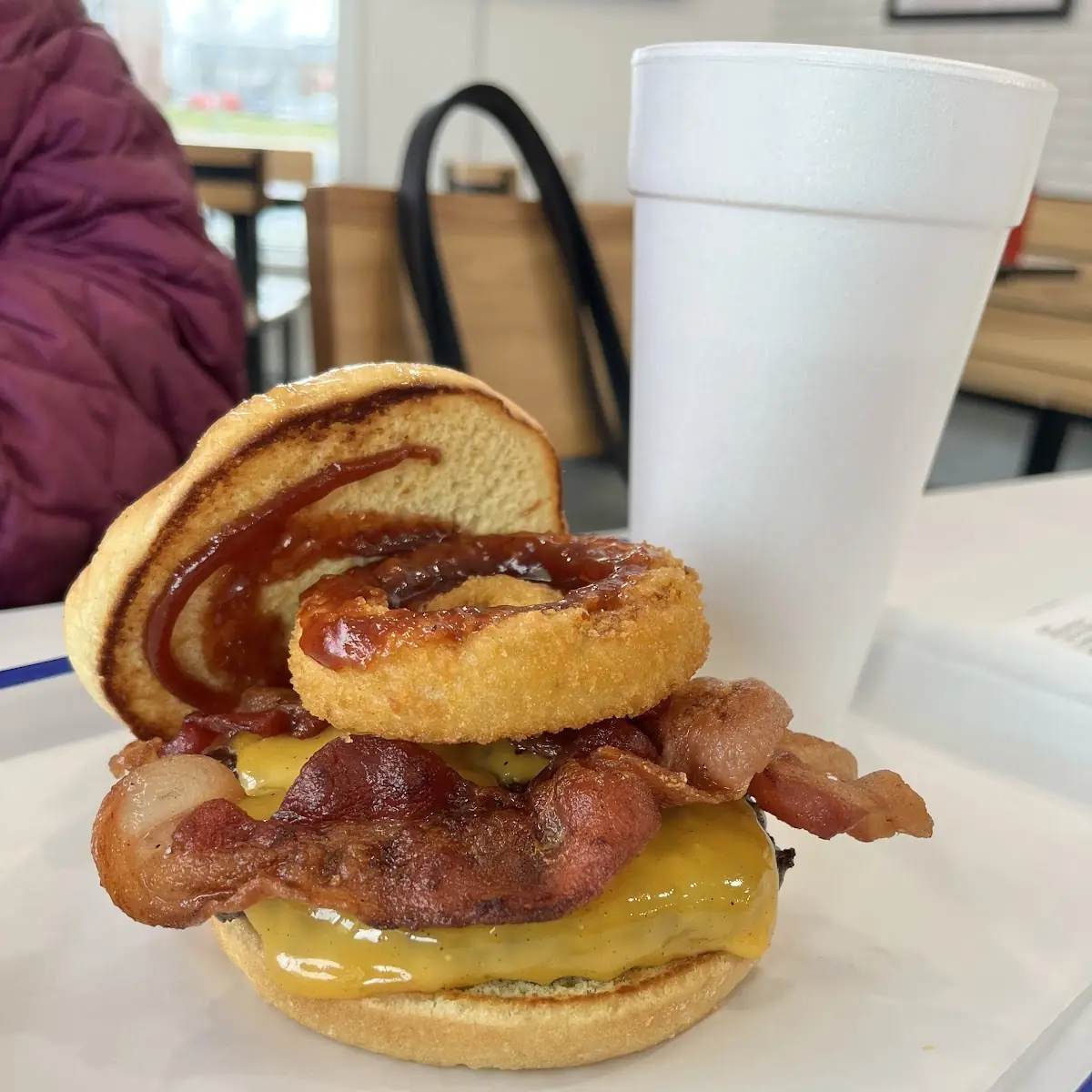 Cowboy Bacon Cheeseburger Bacon Onion Rings BBQ Sauce