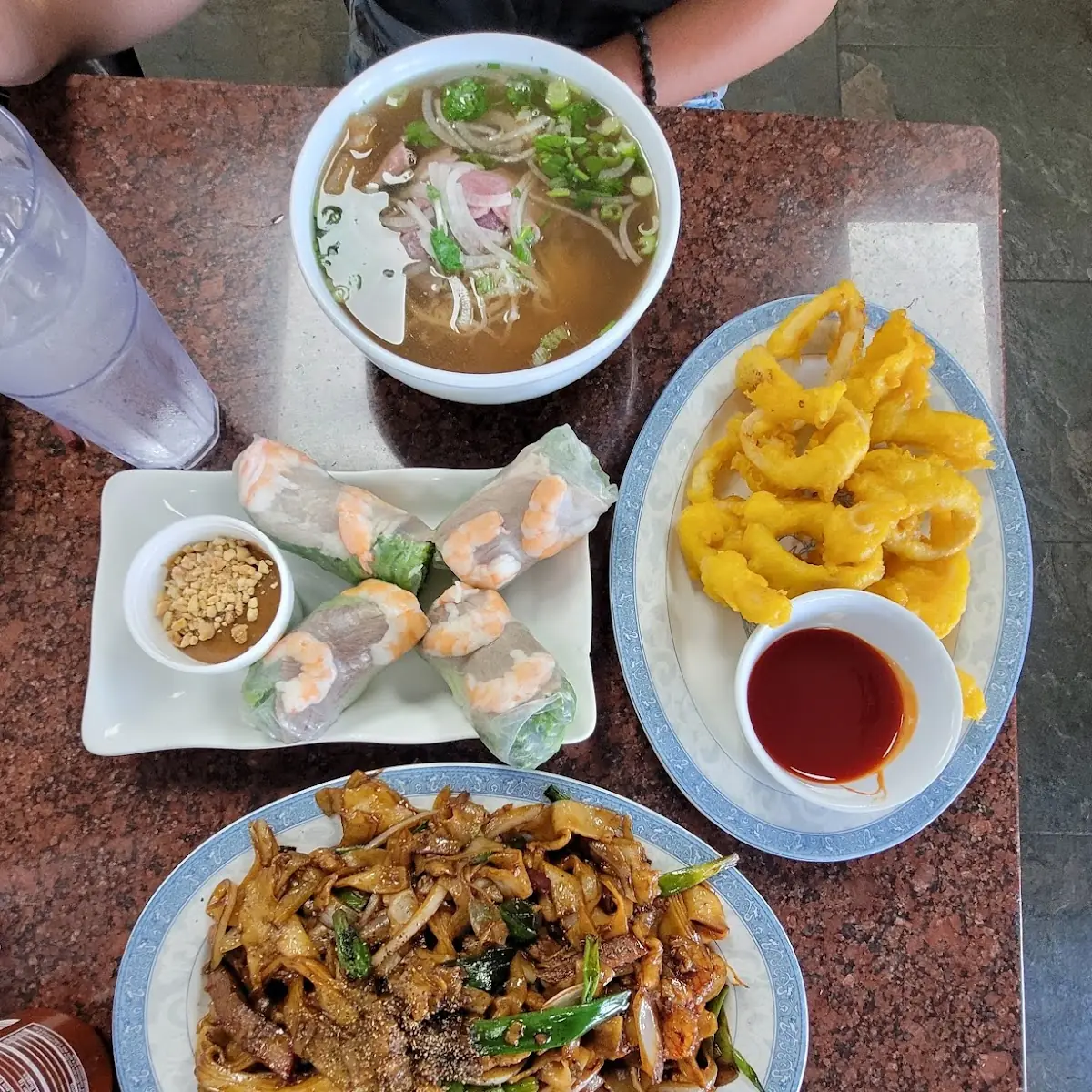 Small Pho Combination Chow Fun Spring Rolls Fried Calamari