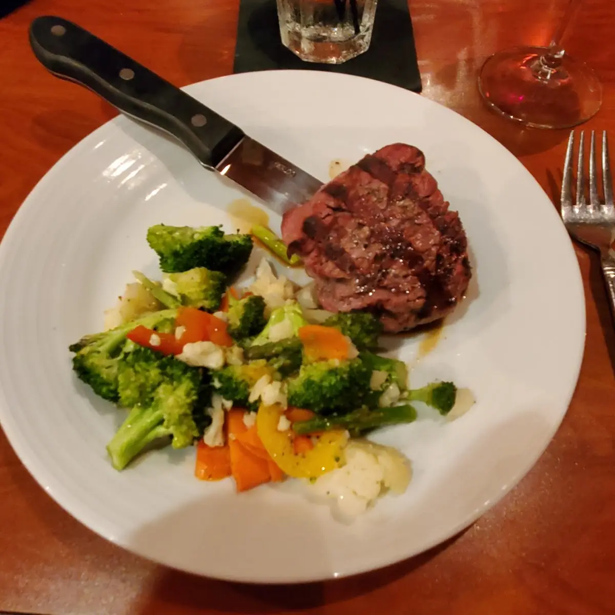 10 Oz Tenderloin Steak Medium Rare and Veggies