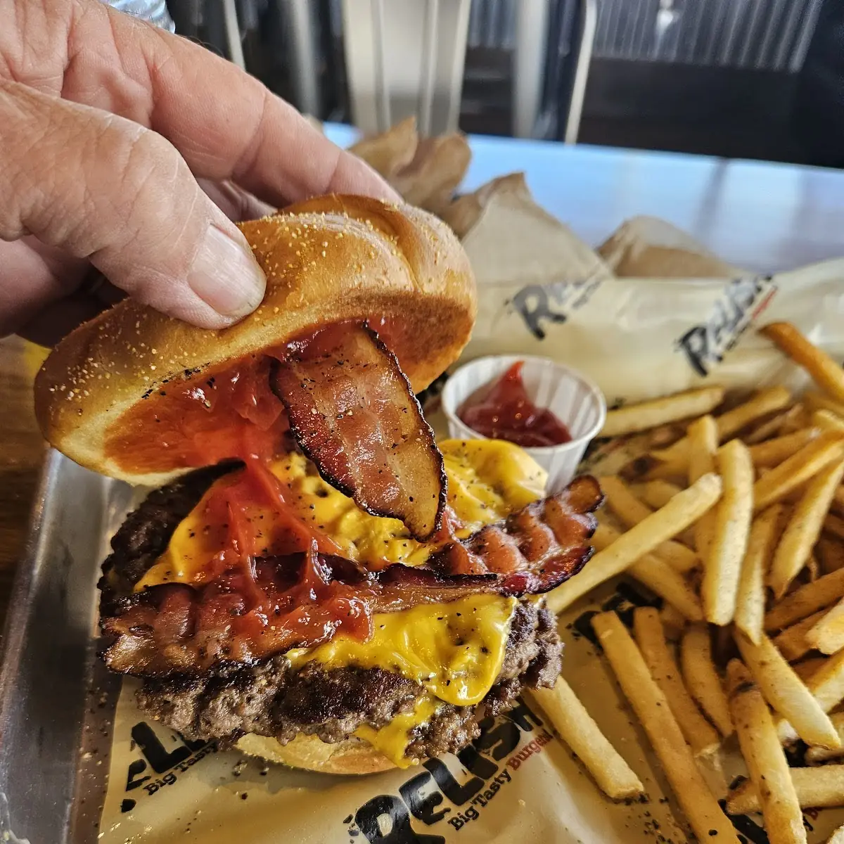 Bacon Cheese Burger and Fries