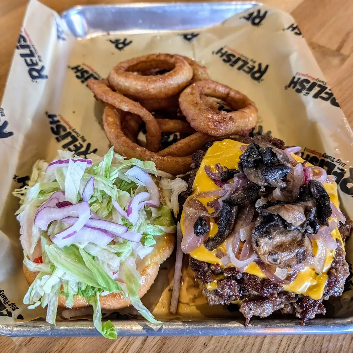Triple Cheeseburger with Onion Rings