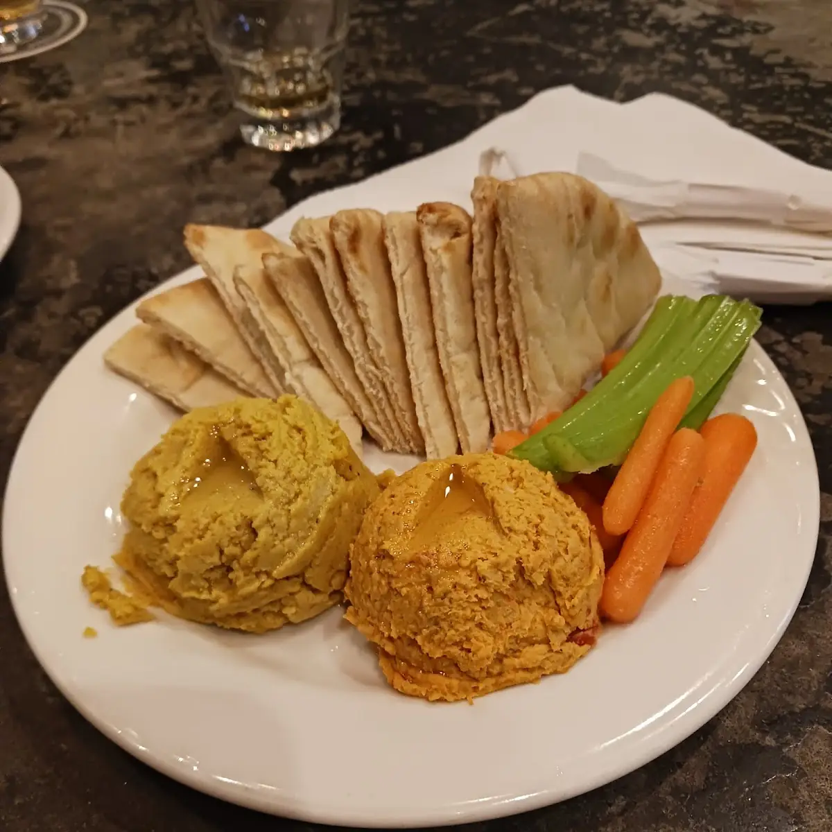 Garlic Hummus and Red Pepper Hummus