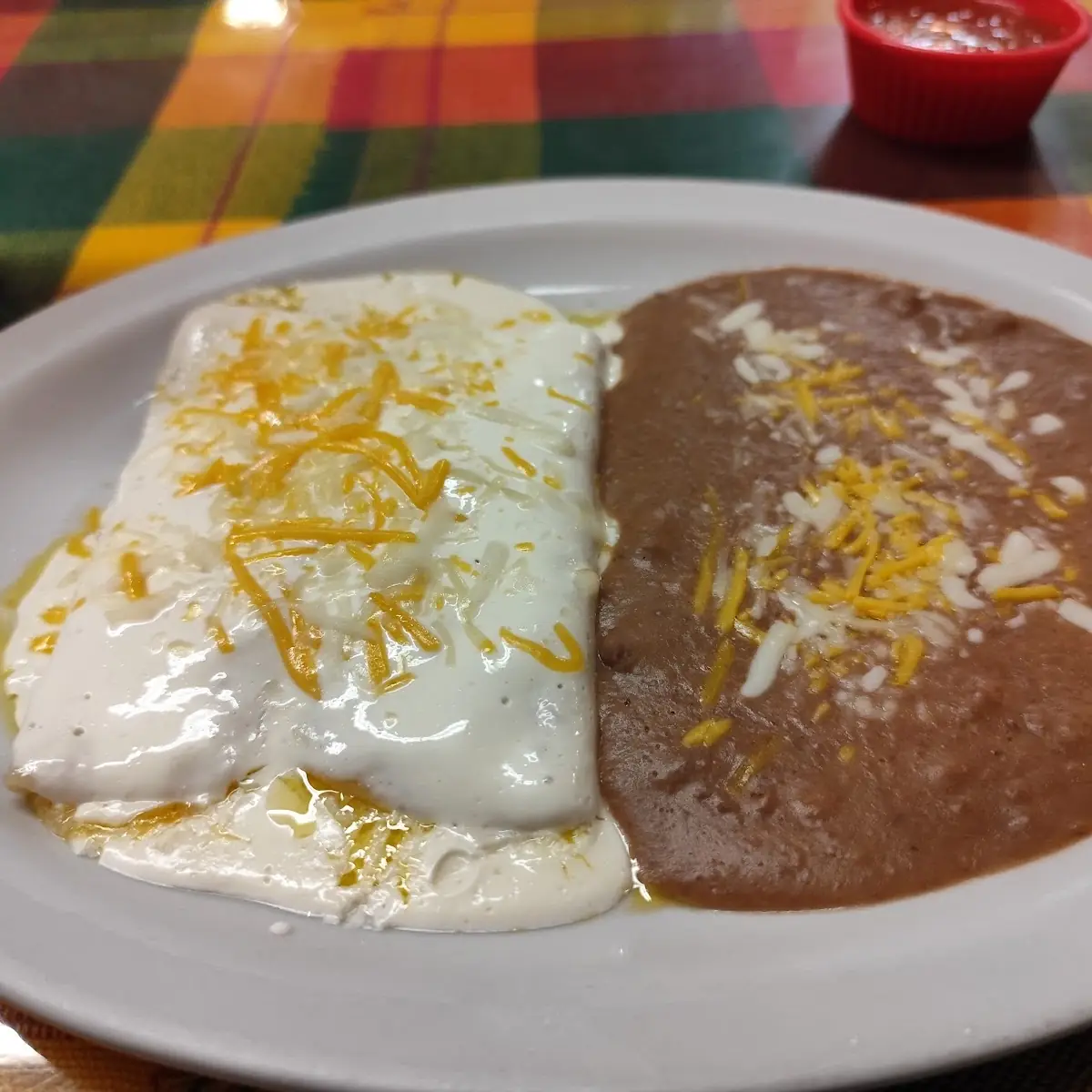 Cheese Enchiladas with Beans with Cheese Sauce
