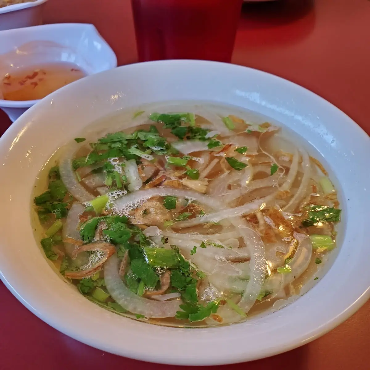 Pho Broth with Cilantro and Onions