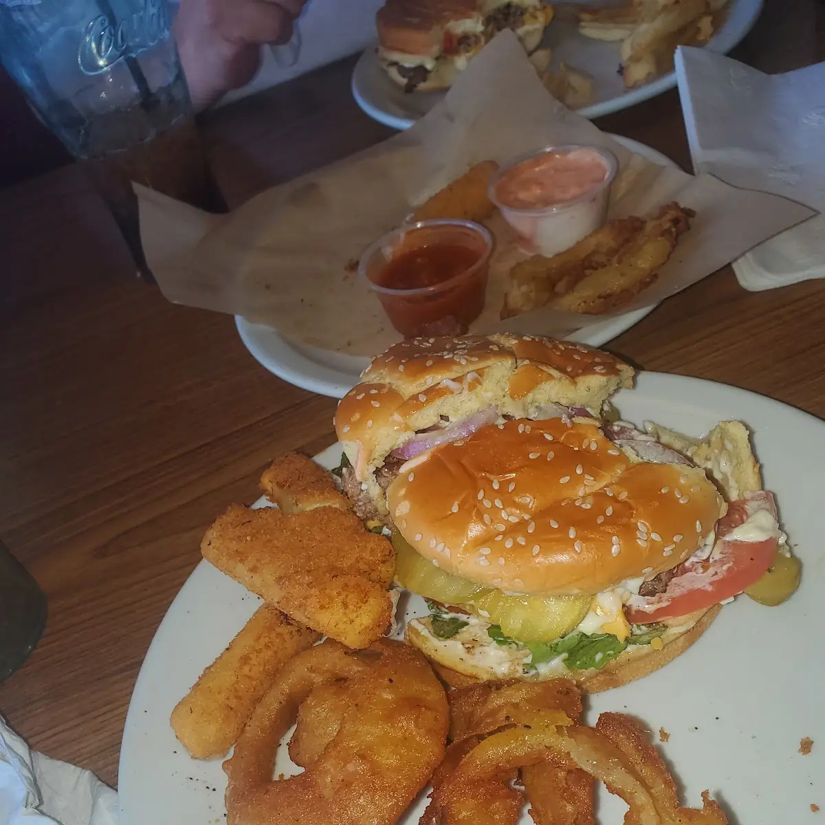 Cheese Burger and Very Hard Onion Rings